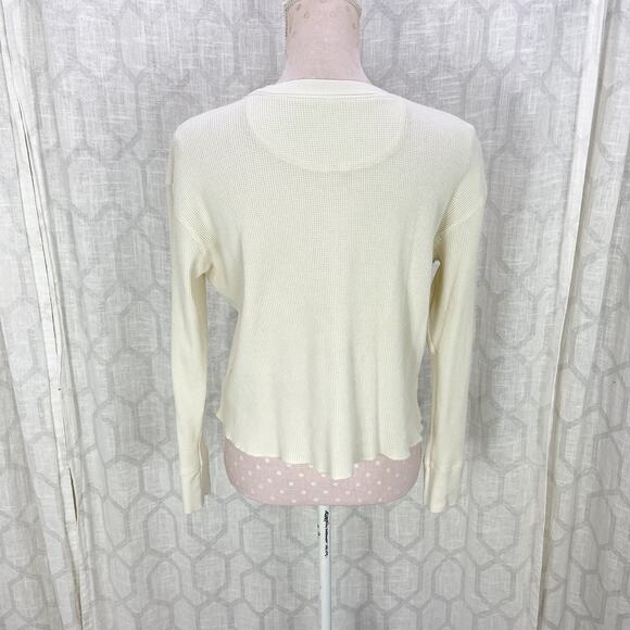 Anthropologie Novia Jonatan Be Strong Thermal Graphic Top Sz S Ivory Waffle Knit - Picture 5 of 9